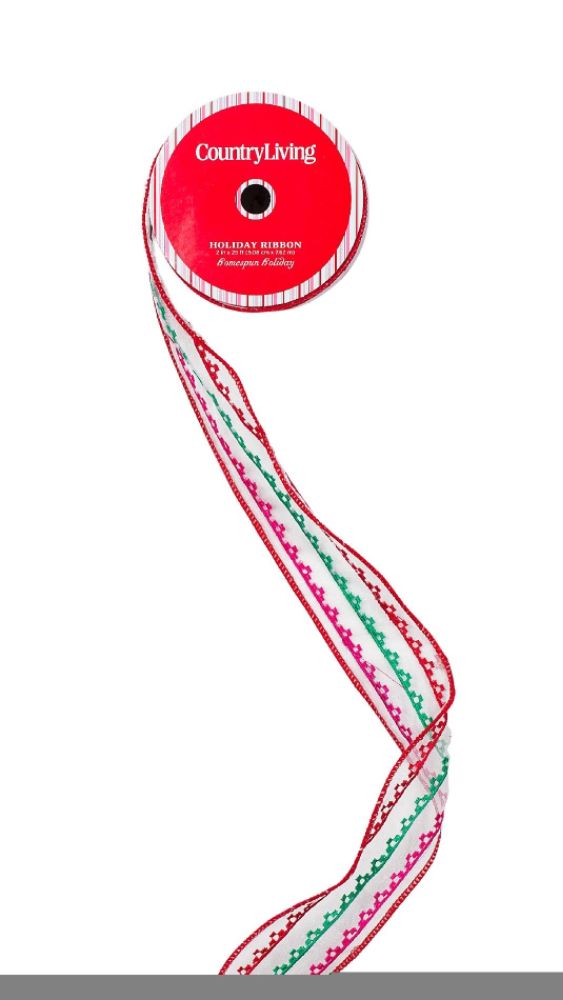 Country Living 25 ft Homespun Holiday Wired Ribbon - White Sheer with price decreased by 41%