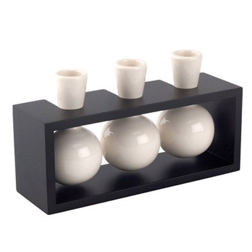 DonnieAnn Ceramic Triple White Vase w/Black Base