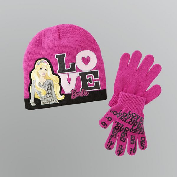 Barbie Girl's Knit Hat And Gloves Set