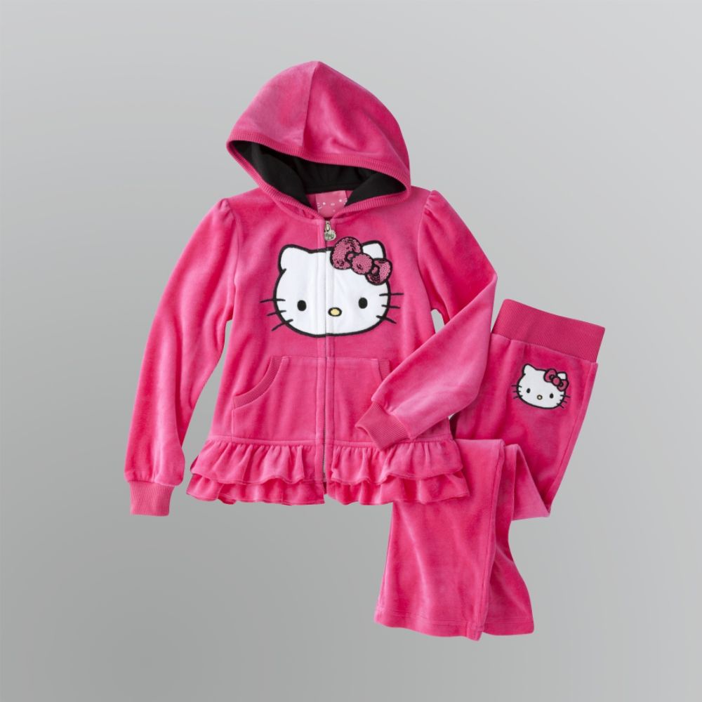 Hello Kitty Velour Sequin Bow Hooded Sweat Suit