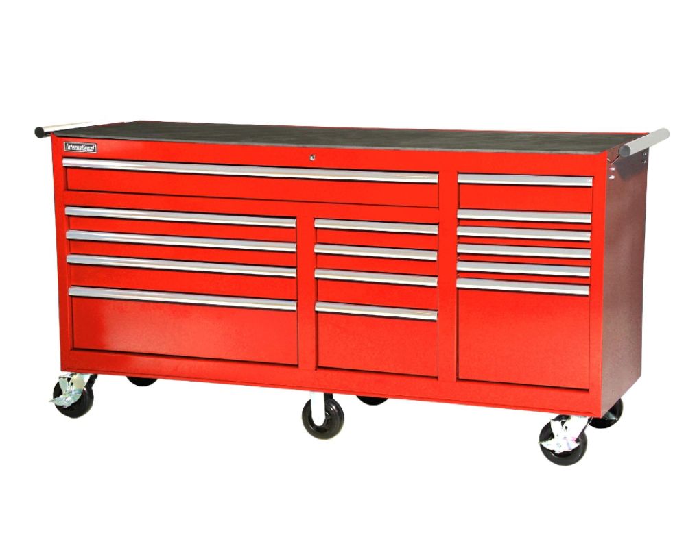 International 75" 15 Drawer Bottom Chest Tool Cabinet, Red