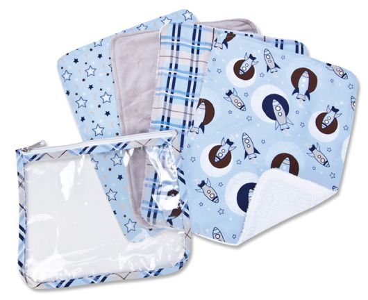 Trend-Lab Gift Set - Rockets Zipper Pouch and 4 Burp Cloths