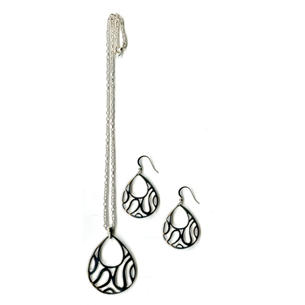 Jaclyn Smith CUTOUT TEAR PENDANT SILVER NECKLACE/EARRING SET at Sears.com
