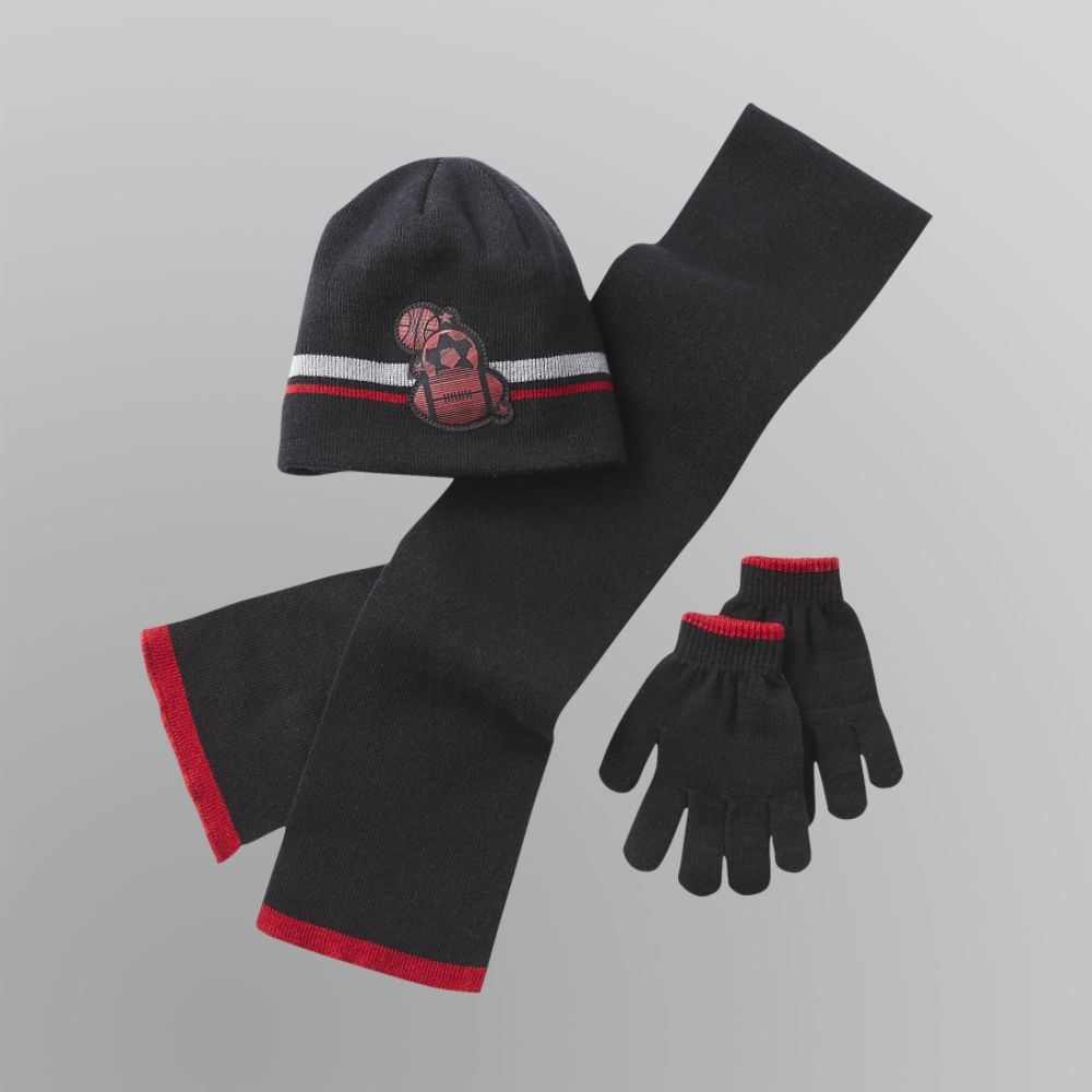 Aquarius Boy's Sports Hat, Scarf and Gloves Set