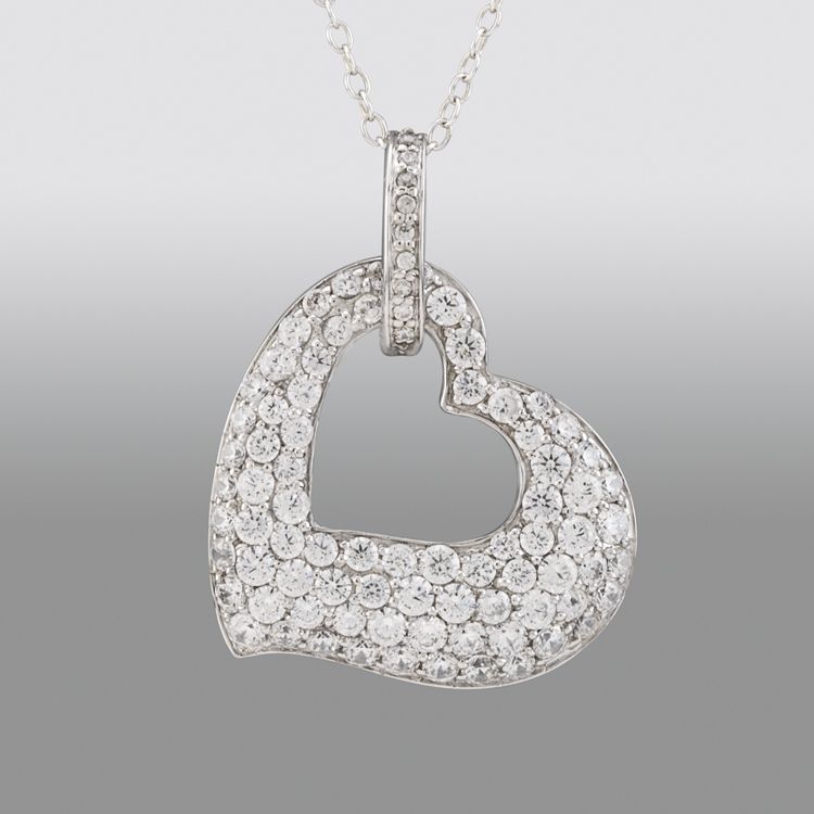 Pretty in Pave Sterling Silver Created White Sapphire Open Heart Pendant at Sears.com