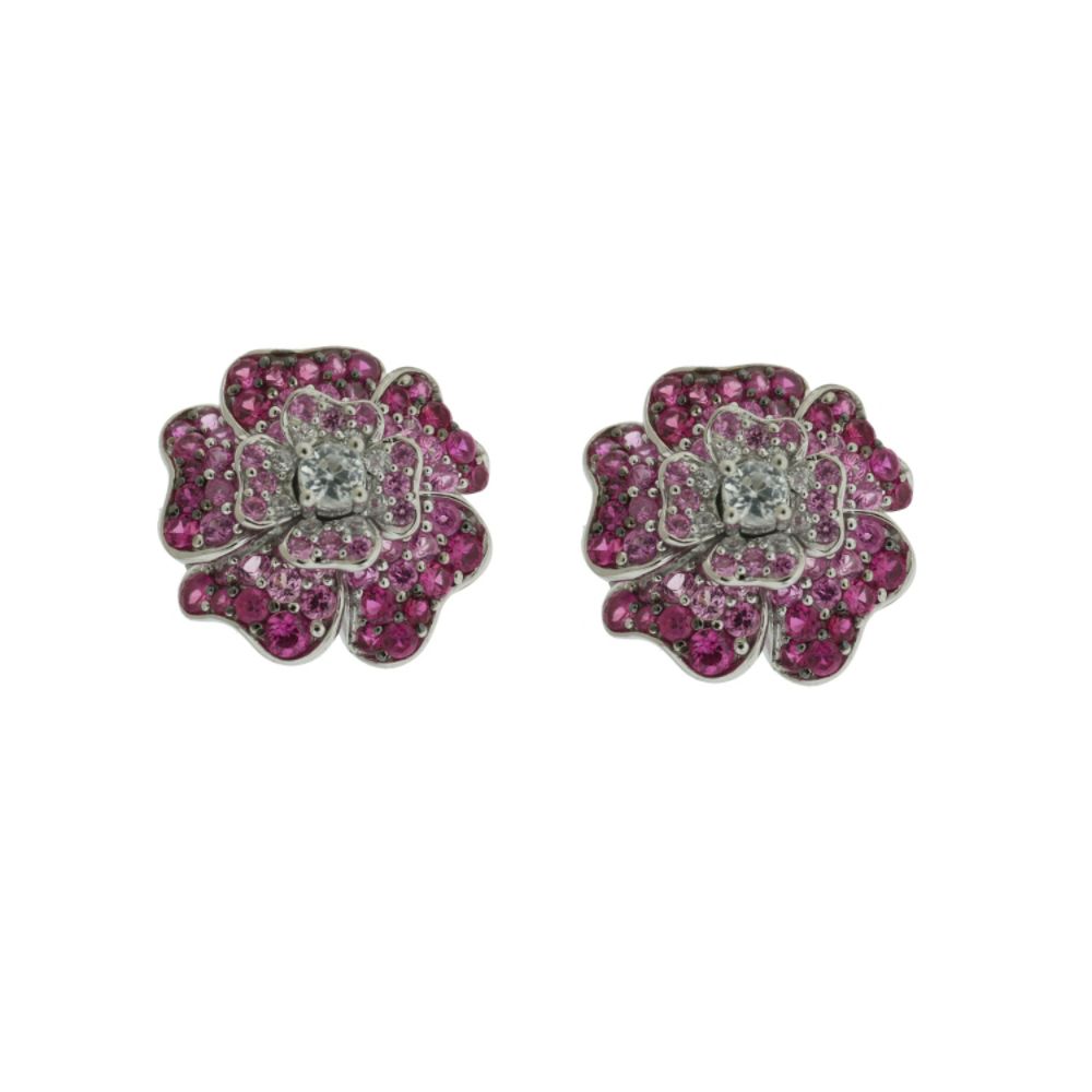 Pretty in Pave Sterling Silver Shades of Created Ruby Flower Earring at Kmart.com