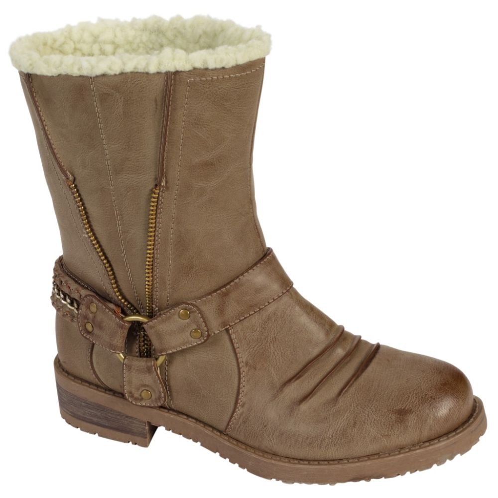 Yoki Women's Piper Short Sherling Buckle Boot - Beige at Kmart.com
