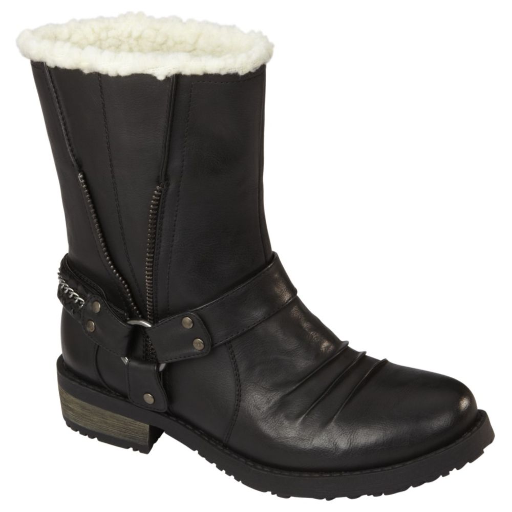 Yoki Women's Piper Short Sherling Buckle Boot - Black at Kmart.com