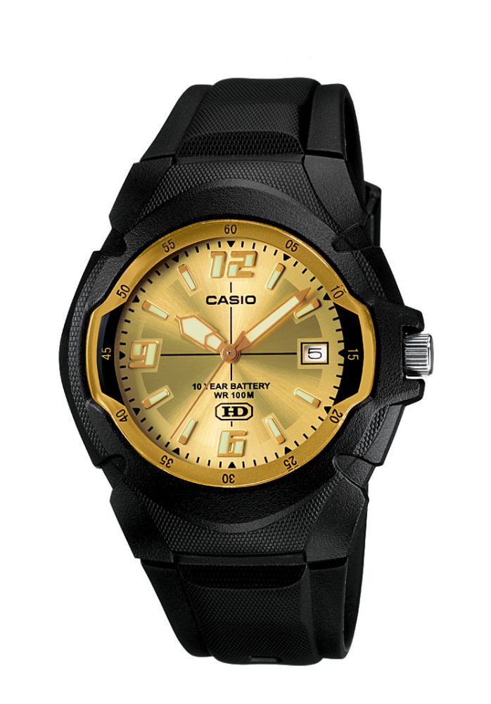 Casio Mens Calendar Date Watch w/Round Black Case, Goldtone Dial and Black Band at Kmart.com