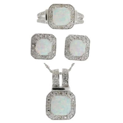 Sterling Silver Cushion Cut Created Opal & Diamond 3 PC Set at Sears.com