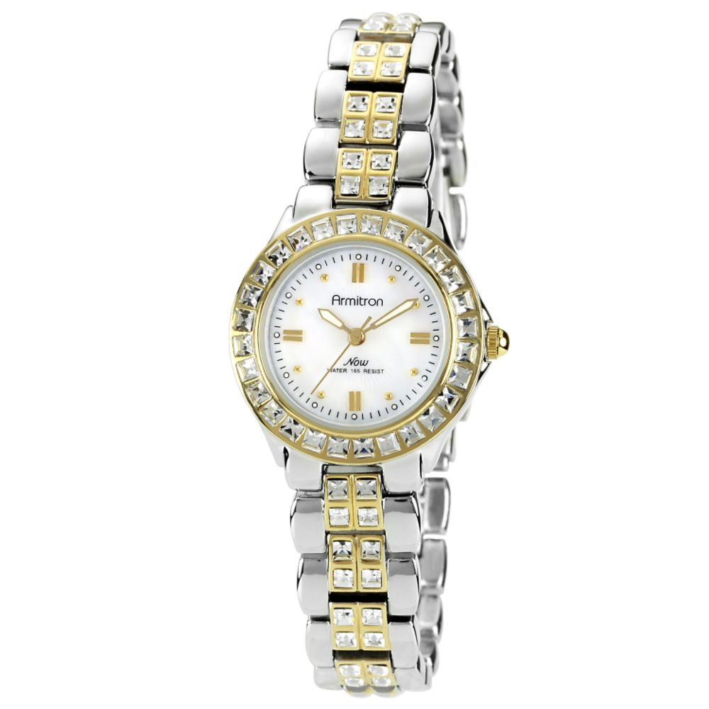 Armitron Ladies Two Tone Watch With Mother Of Pearl Dial And Crystal