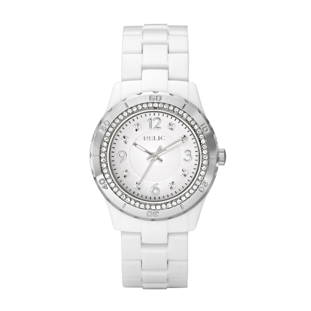 Relic Ladies' Watch with Round Crystal Accent ST Case, White Dial and White ...