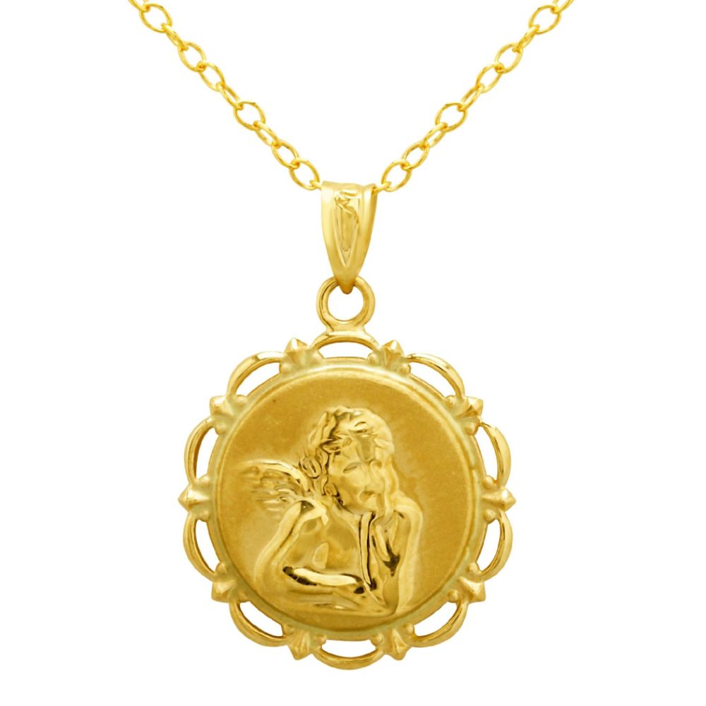 10K Gold Angel Medallion Pendant