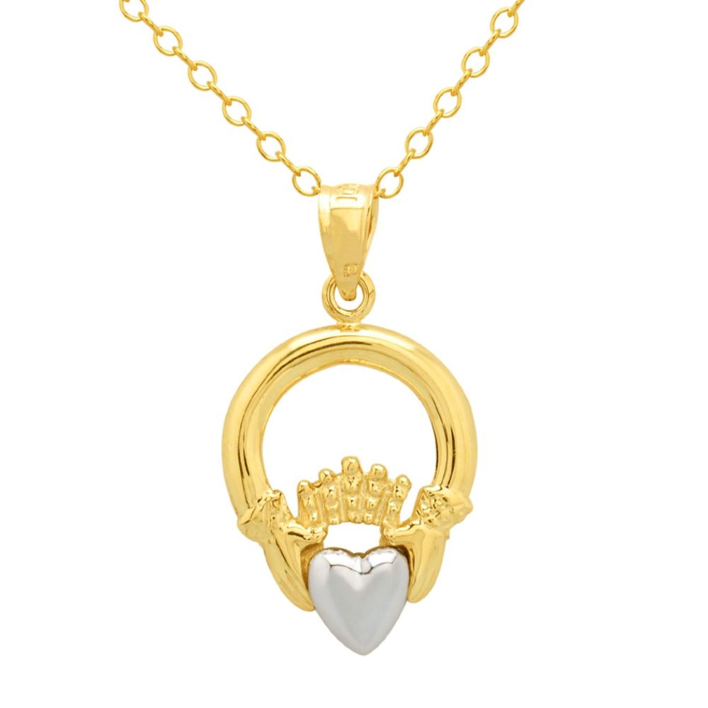 10K Two Tone Gold Claddagh Pendant