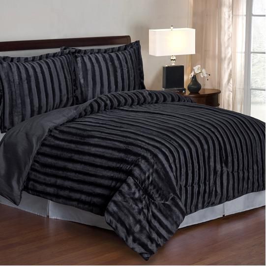 Cozy Nights Cozy Nights 3pc Comforter Set - Black Sable Mink Faux Fur