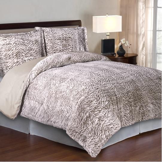 Cozy Nights 3pc Comforter Set - Neutral Carved Mink Faux Fur