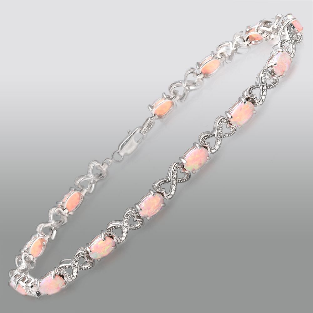 &nbsp; Lab Created Opal Heart Bracelet in Sterling Silver