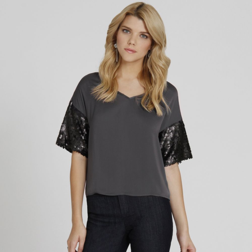 UK Style by French Connection Petite Women s V-Neck Sequined T-Shirt price decreased by 75%
