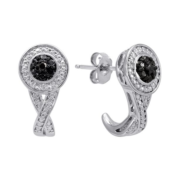Accent Black Diamond Flower Cluster Sterling Silver Earrings