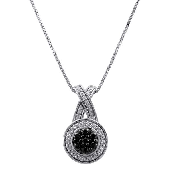 Accent Black Diamond Flower Cluster Sterling Silver Pendant