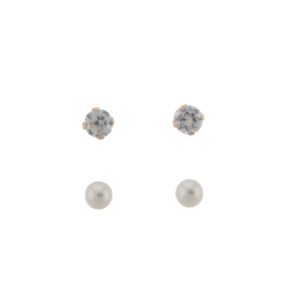 10kt Cubic Zirconia & Pearl Stud Earring Set at Sears.com