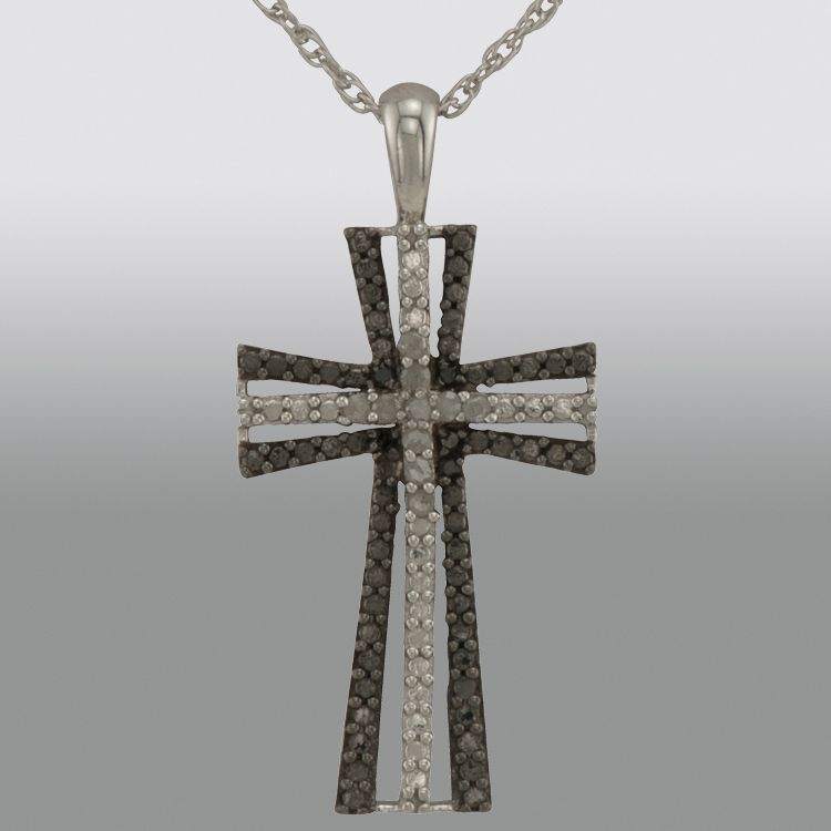 Sterling Silver 1/5 Cttw Black & White Diamond Cross Pendant at Sears.com