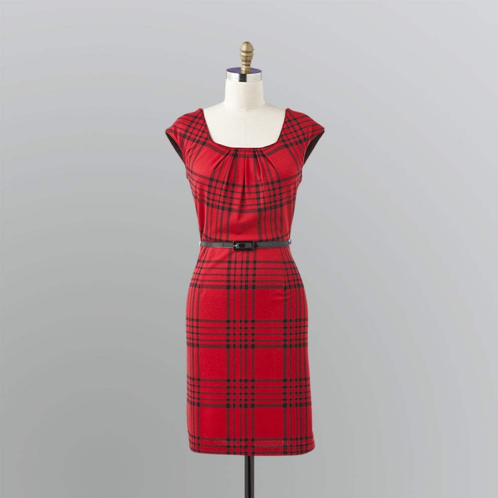 R&K Originals Womens Plaid Belted Dress