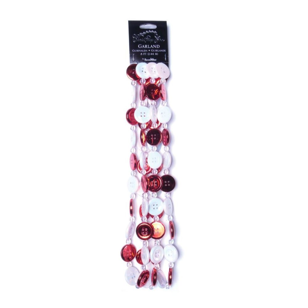 Good Tidings 5846281001 Garland Button Up Iridescent Clear Crimson Opalesque, 8-foot at Kmart.com