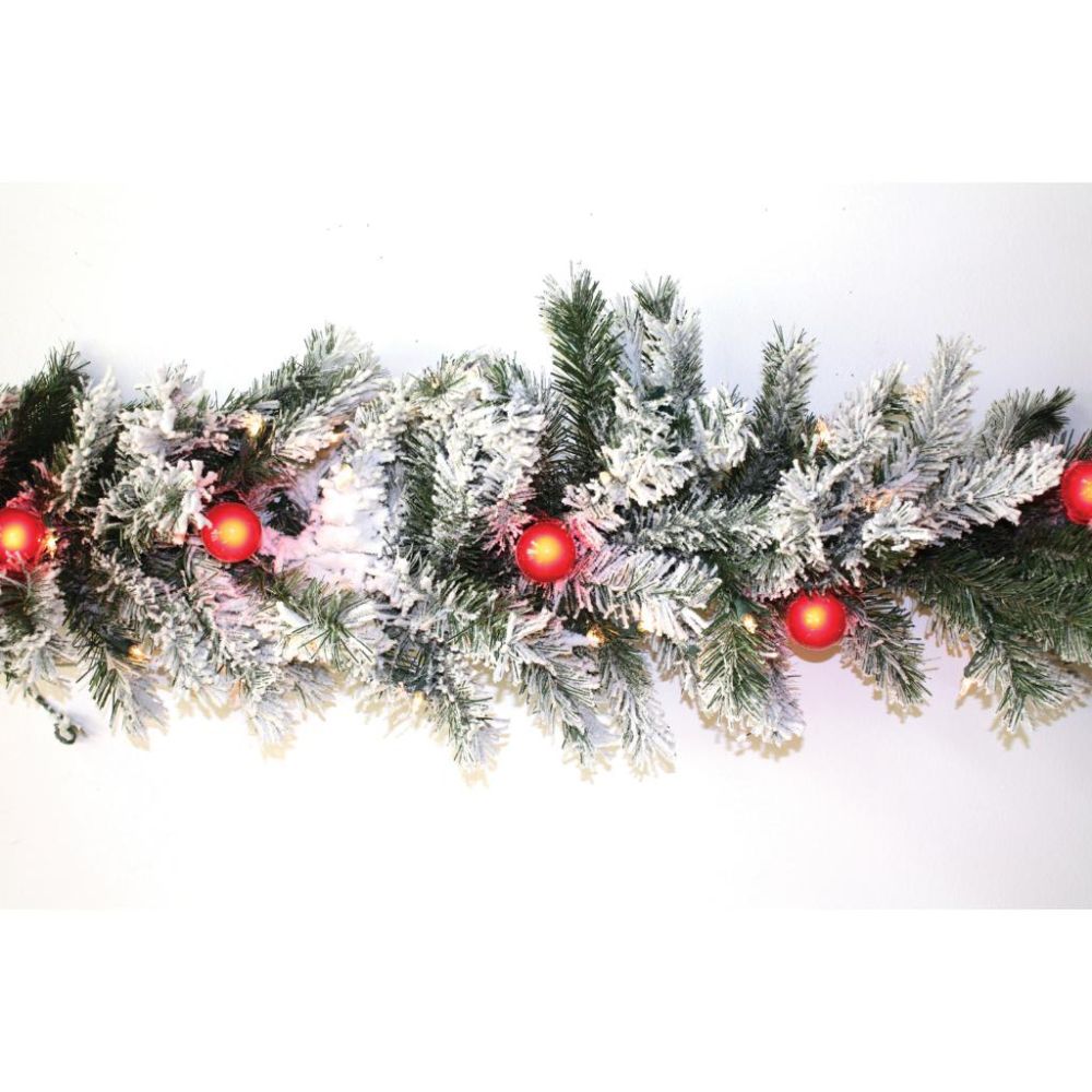 Good Tidings 96784 Garland Medium Flocked 100 Clear Lights 14 G40 Red Lights 240 Tips, 9-foot x 12-inch at Kmart.com