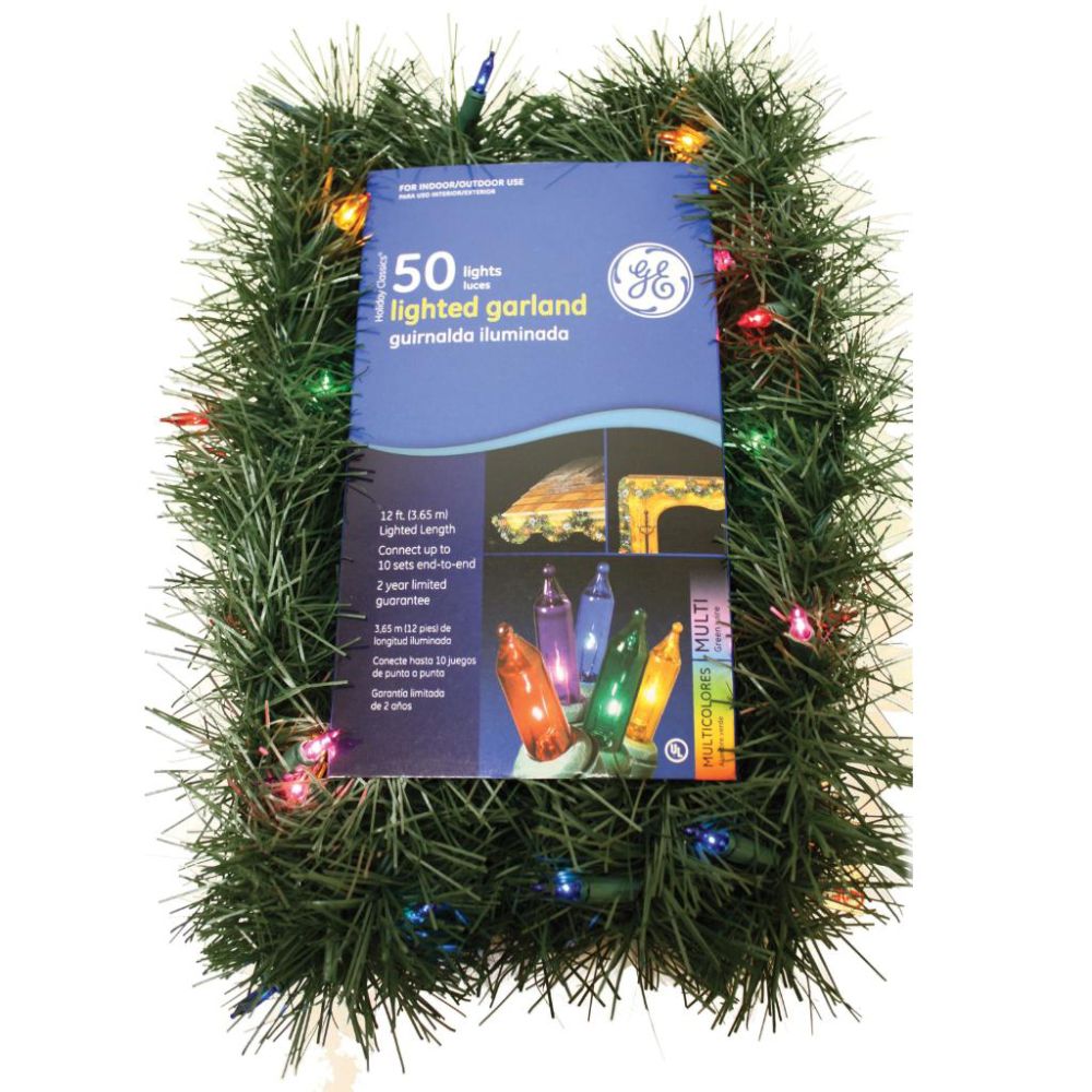 Good Tidings 84605 Garland Green Pine Roping 50 GE Multi-Colored Lights, 3.5-inch X 12-foot