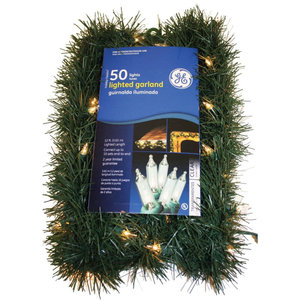 Good Tidings 84606 Garland Green Pine Roping 50 GE Clear Lights, 3.5-inch X 12-foot at Kmart.com