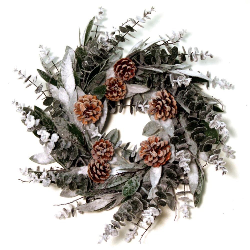 Good Tidings 2335 Wreath Snowed Bay Leaf Eucalyptus with Cones, 24-inch at Kmart.com