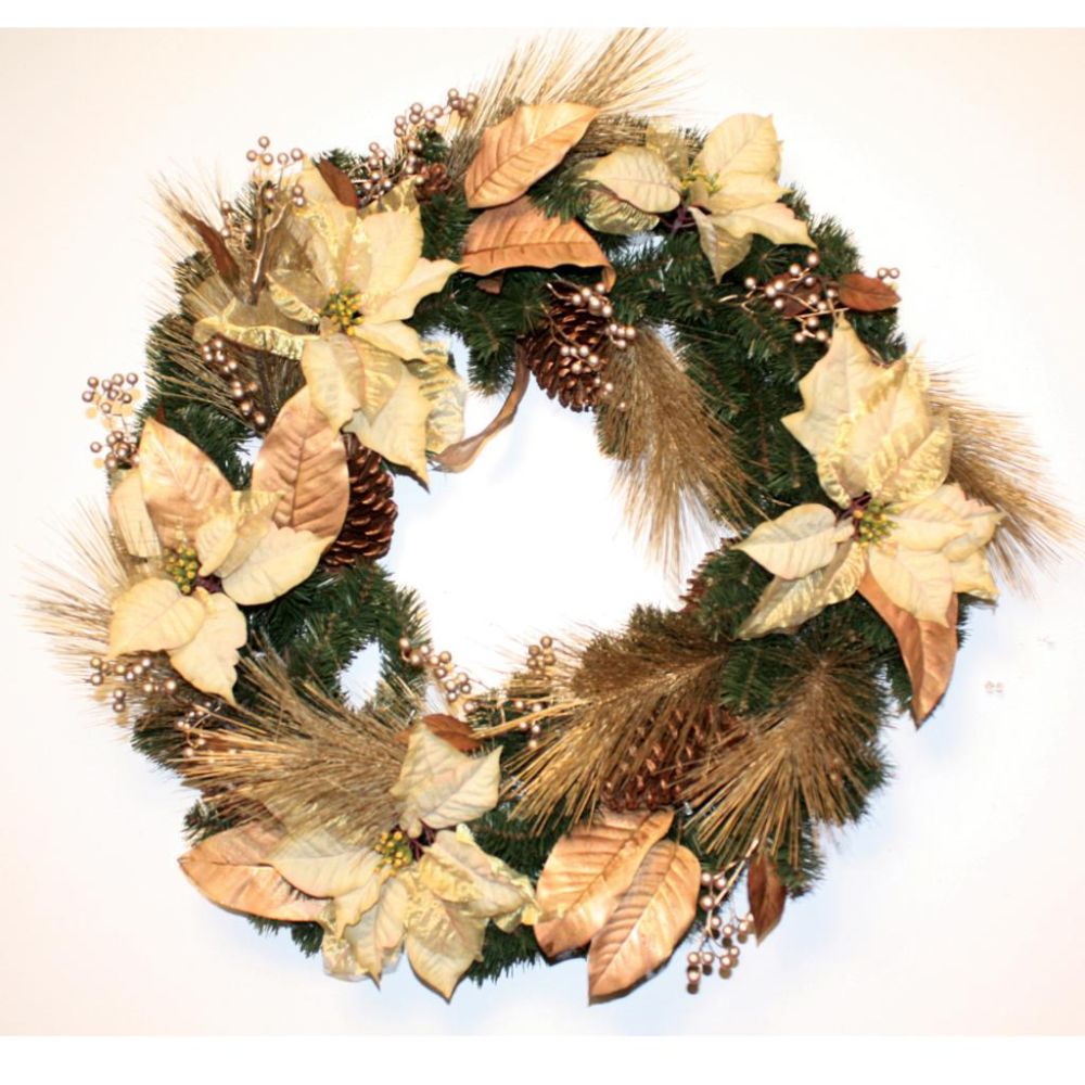 Good Tidings 47032 Wreath Mixed Green with Gold Poinsettias & Cones, 30-inch at Kmart.com