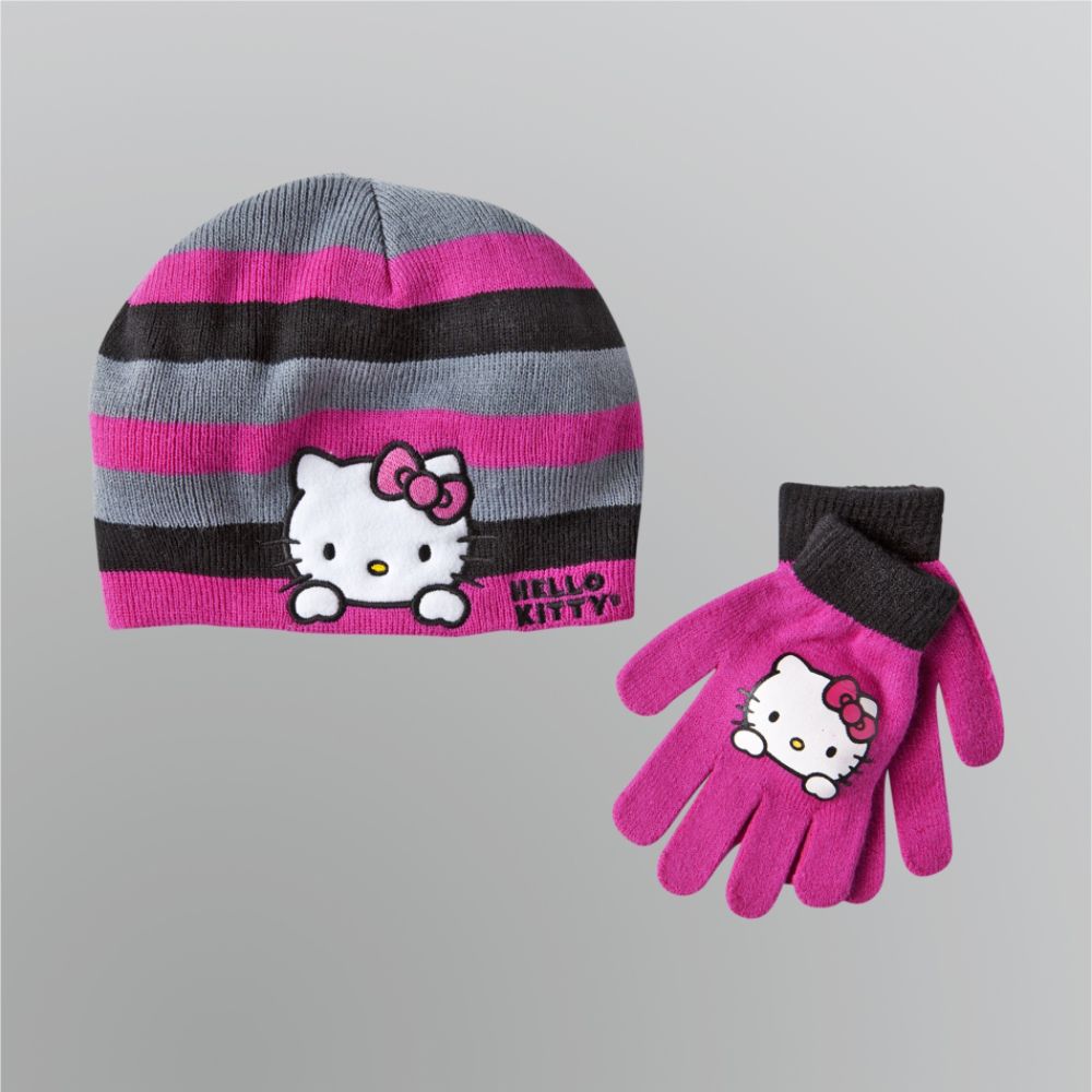 Hello Kitty Girl's Knit Hat & Gloves Set