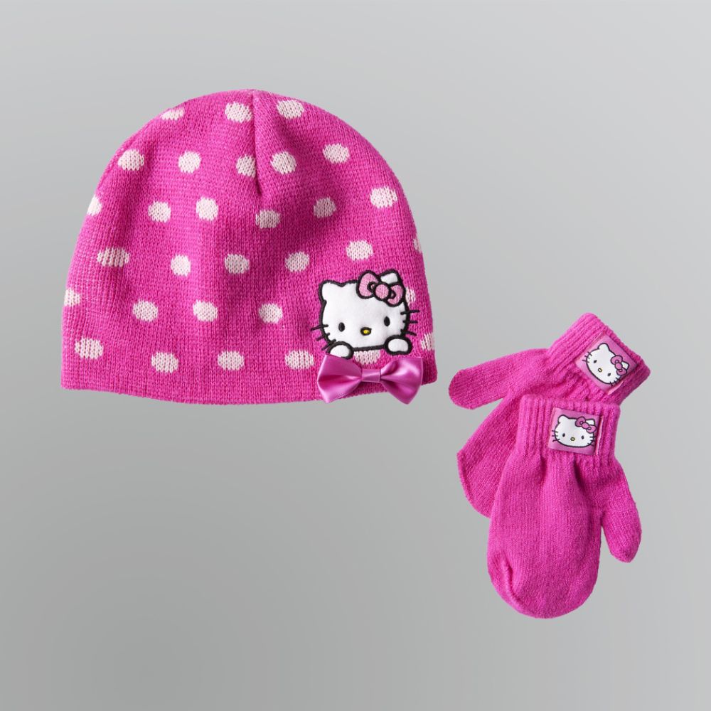 Hello Kitty Girl's Knit Hat & Gloves Set