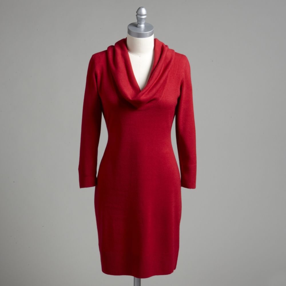 Connected Apparel Women's 3/4-Length Sleeve Cowlneck Sweater Dress