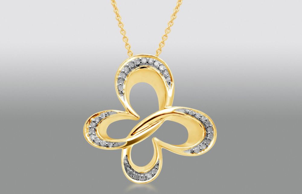 True Harmony Gold Over Silver 0.10 cttw Butterfly Pendant with Emerald Accent at Sears.com