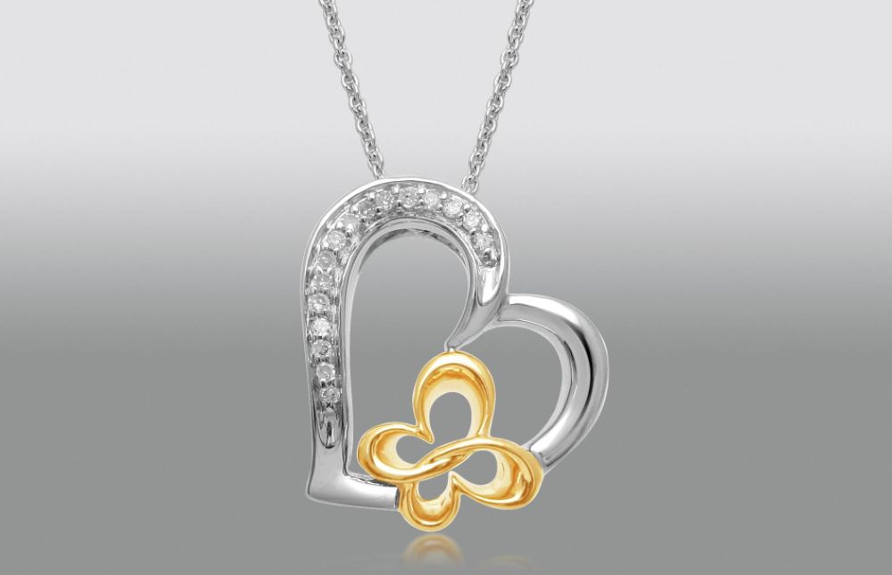 True Harmony Gold Over Silver Diamond Accent Butterfly Heart Pendant with Emerald Accent at Sears.com