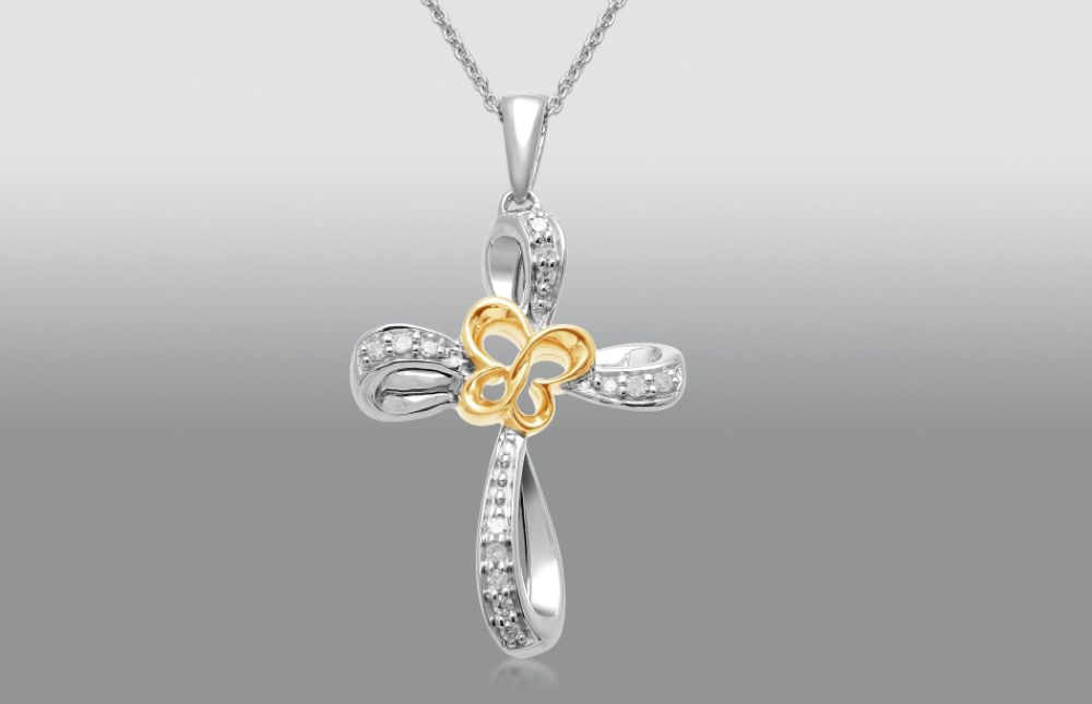 True Harmony Gold Over Silver Diamond Accent Butterfly Cross Pendant with Emerald Accent at Sears.com