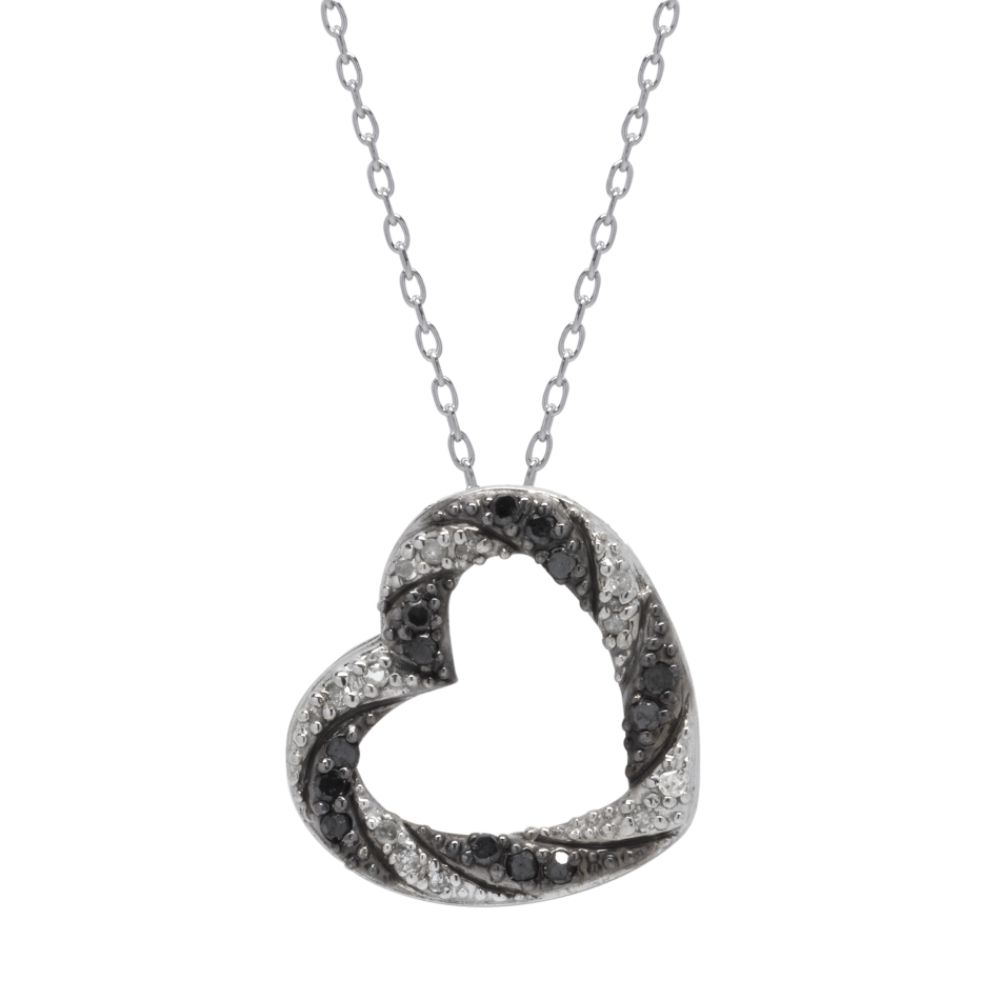 1/5cttw Black and White Heart Diamond Pendant