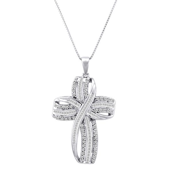 1 cttw. Diamond Cross Pendant in Sterling Silver