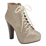 Qupid Women's Puffin-06 Sparkle Lace Up Bootie - Champagne Glitter at Kmart.com