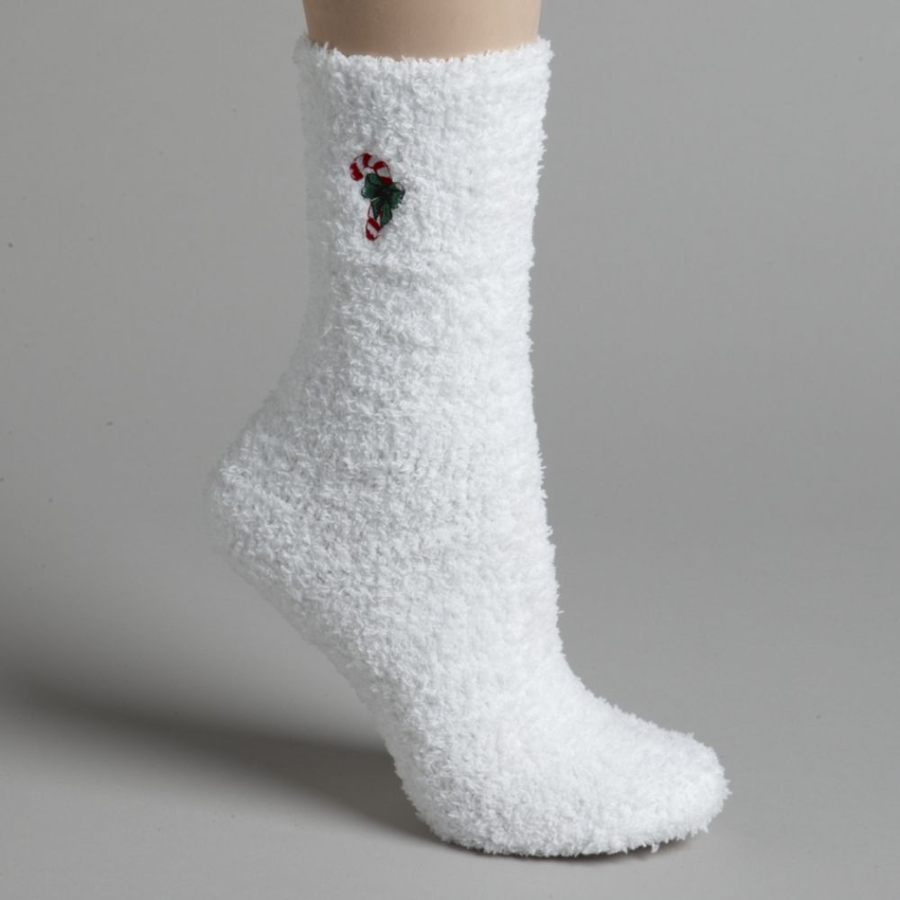 Holiday Women's Embroidered Candy Cane Crew Socks