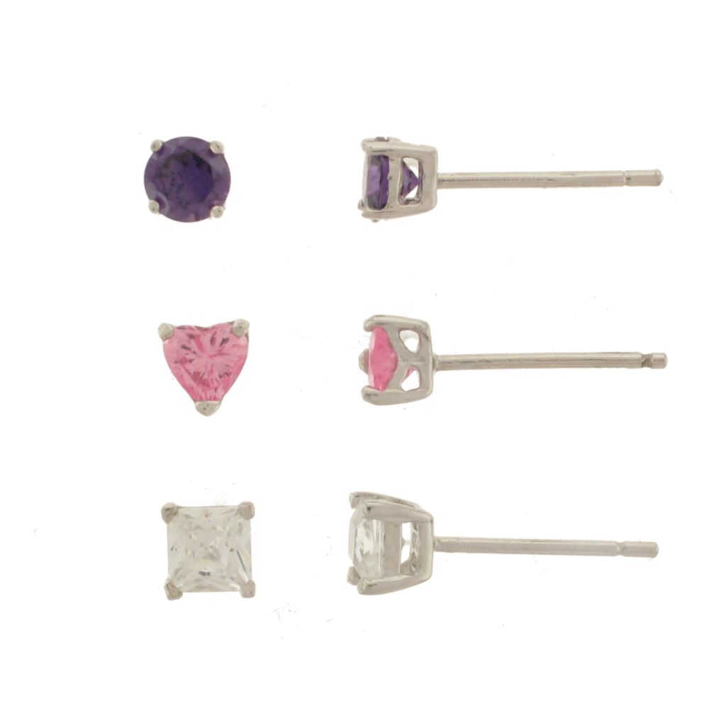 Sterling Silver Multi-Color Cubic Zirconia 3 Pair Stud Earring Set at Kmart.com