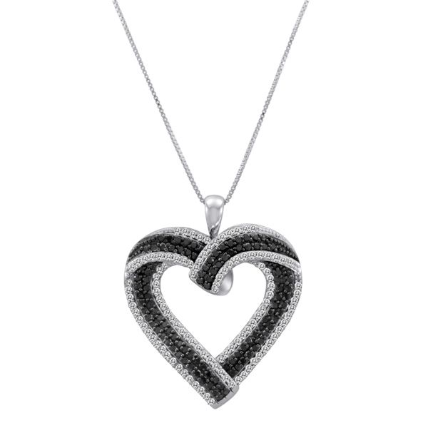 1.5 cttw Black & White Heart Pendant in Sterling Silver at Sears.com
