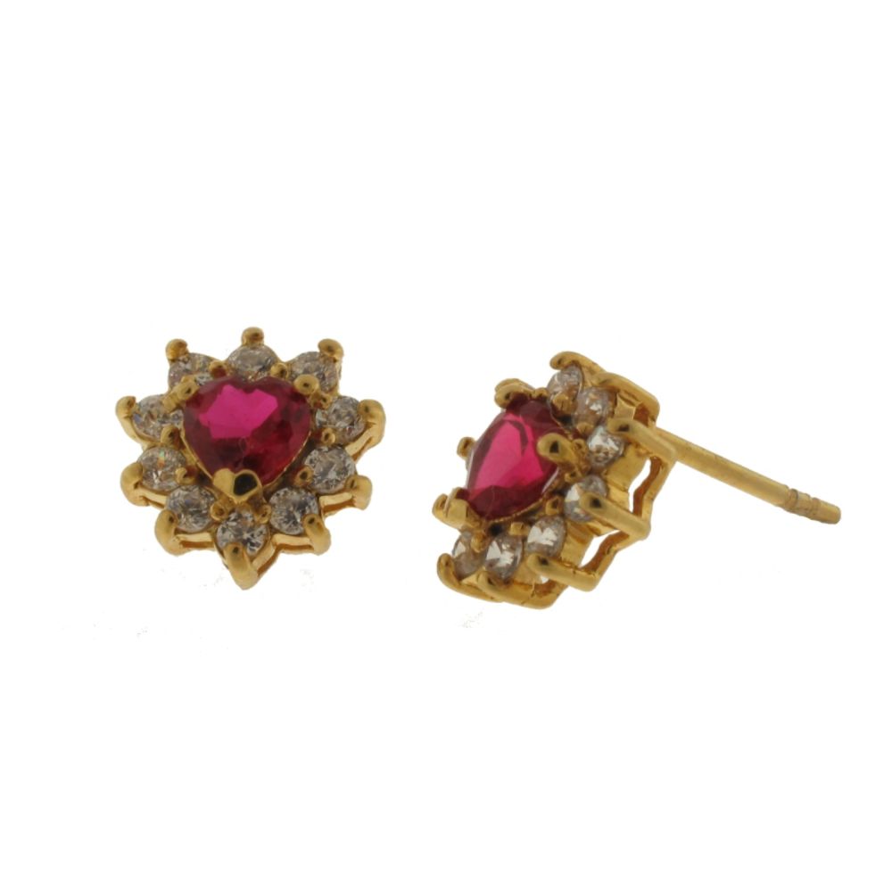 18kt Gold Over Sterling Silver Heart Shaped Cubic Zirconia Stud Earrings