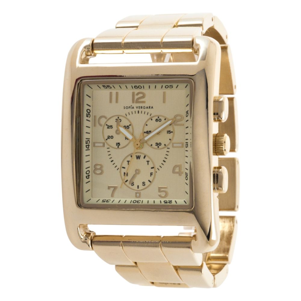 Sofia by Sofia Vergara Ladies Watch with Oversize Square Goldtone Case, Champagne Multi-Display Dial and GT Bracelet Band at Kmart.com