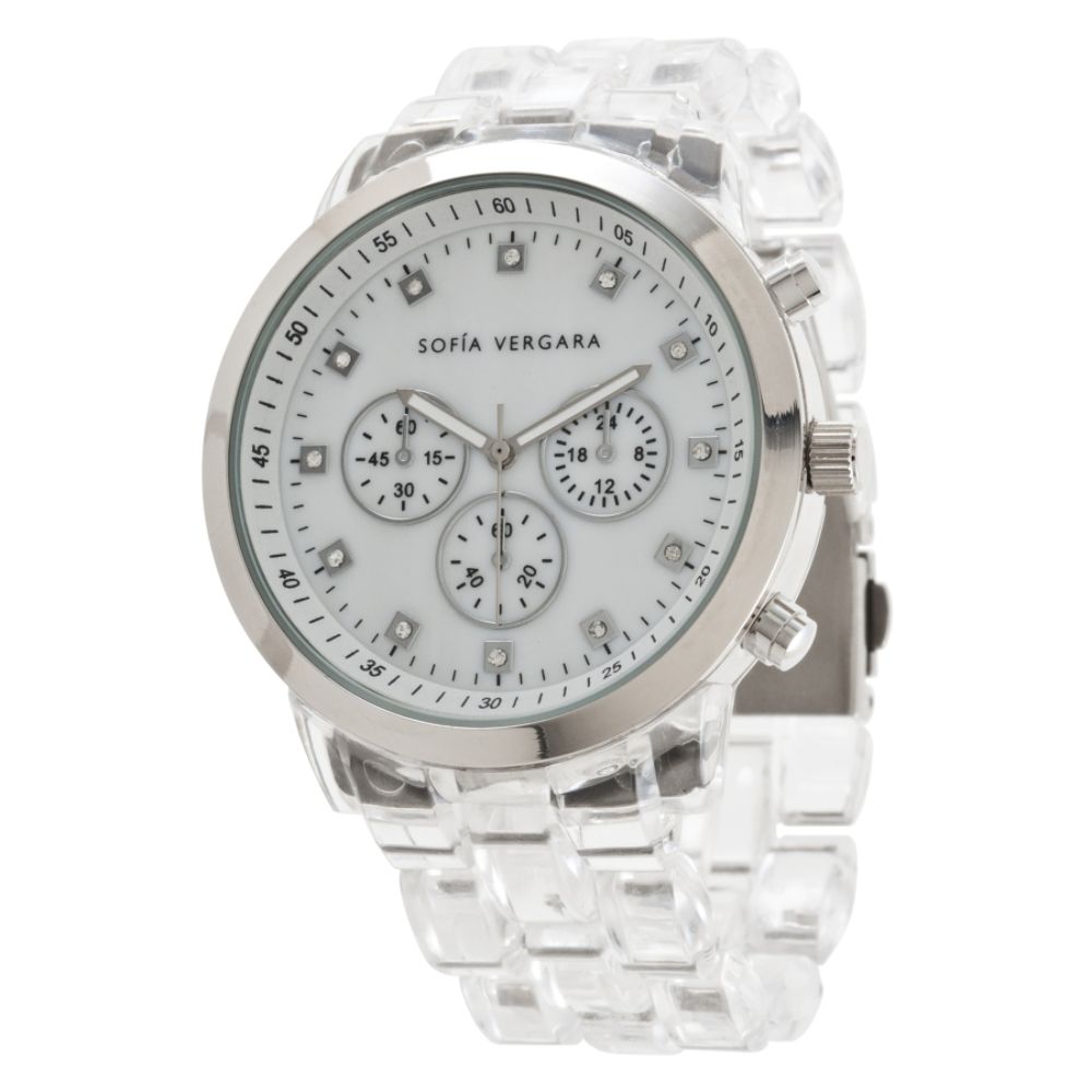 Sofia by Sofia Vergara Ladies Watch with Round Silvertone Case, Mother-of-Pearl Multi-Display Dial and White Bracelet Band at Kmart.com