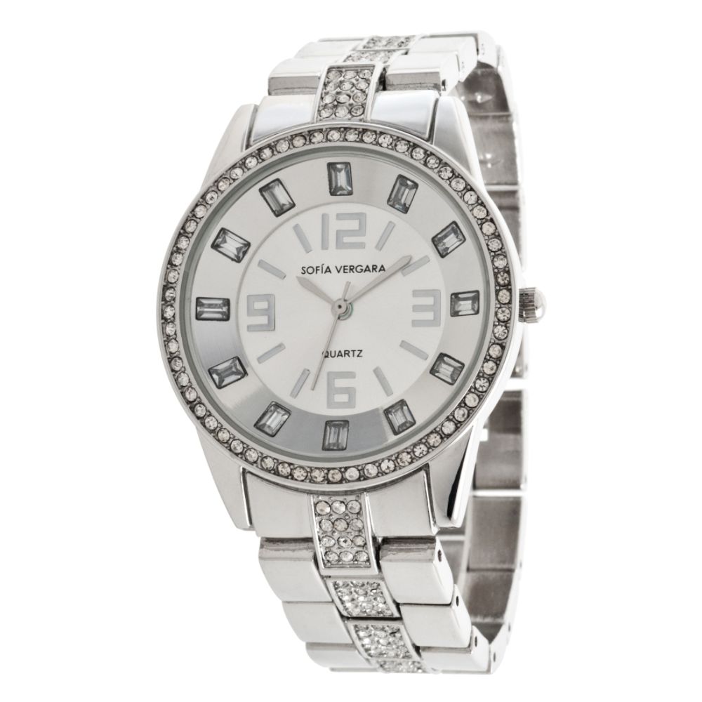 Sofia by Sofia Vergara Ladies Stone Accent Watch with Round Silvertone Case, White Dial and Silvertone Bracelet Band at Kmart.com