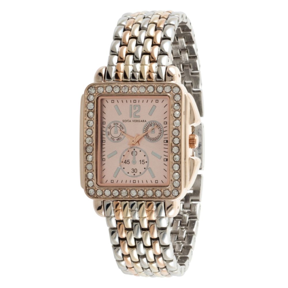 Sofia by Sofia Vergara Ladies Stone Accent Watch with Rectangle Rose Goldtone Case, Multi-Display RGT Dial and Two-Tone Bracelet Band at Kmart.com